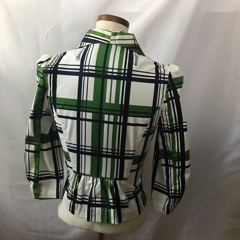 Fabulosity Blazer Plaid Green Navy 3/4 Sleeve - Picture 4 of 6